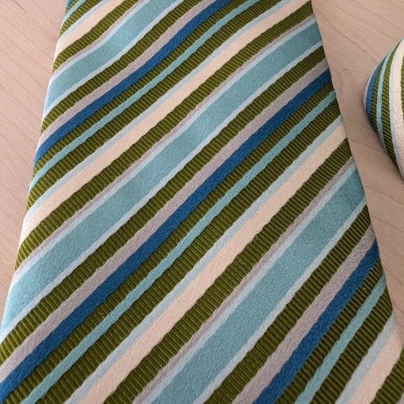 Canali Striped Silk Tie green and blue - Picture 4 of 9